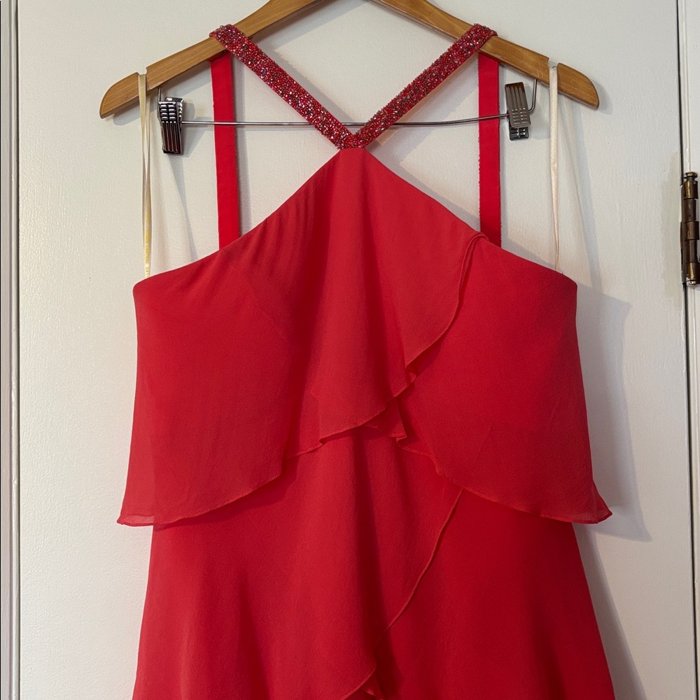 Y2K Vintage Daymor Couture Silk Halter Party Formal Beaded 12 Pink Tiered Melon - Picture 5 of 17